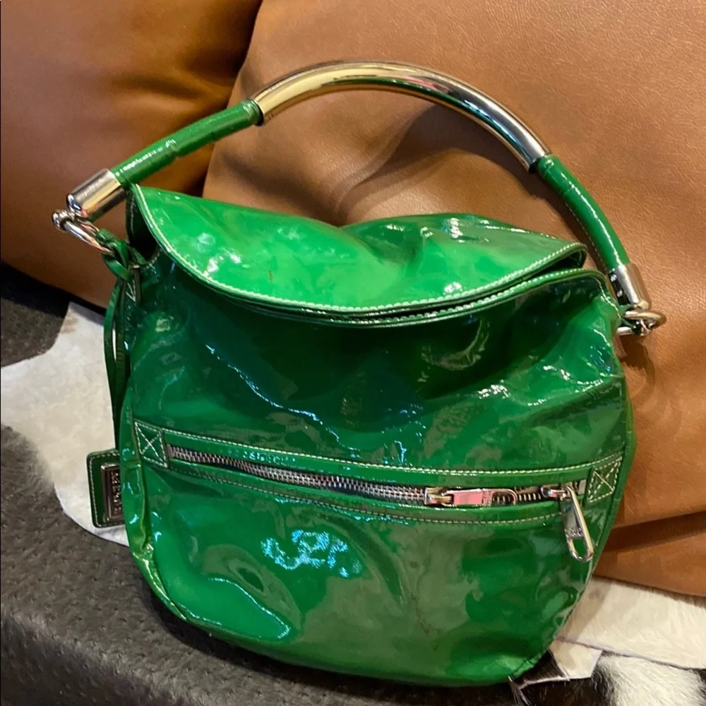 Badgley Mischka Nina Studded Satchel handbag green Smooth Leather - Picture 1 of 7
